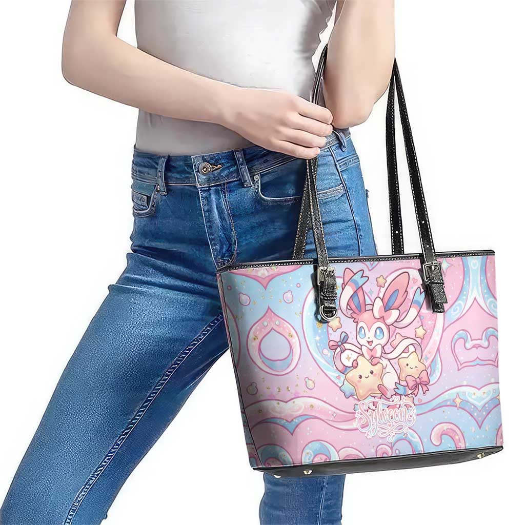 Sylveon Leather Tote Bag Magical Pastel Heart Ribbon Art