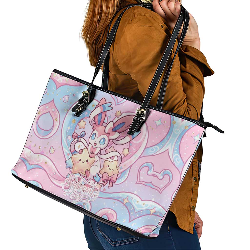 Sylveon Leather Tote Bag Magical Pastel Heart Ribbon Art