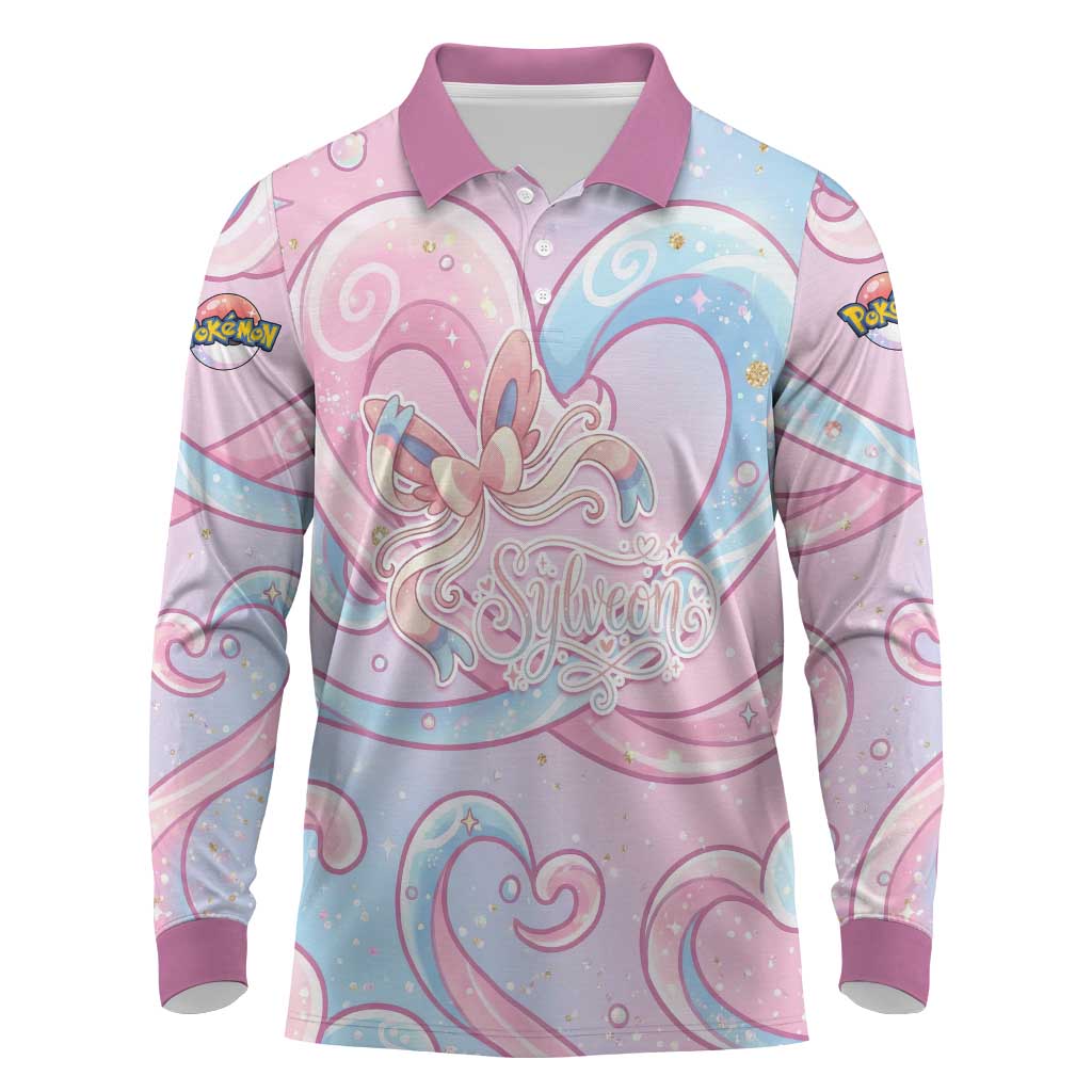 Sylveon Long Sleeve Polo Shirt Magical Pastel Heart Ribbon Art