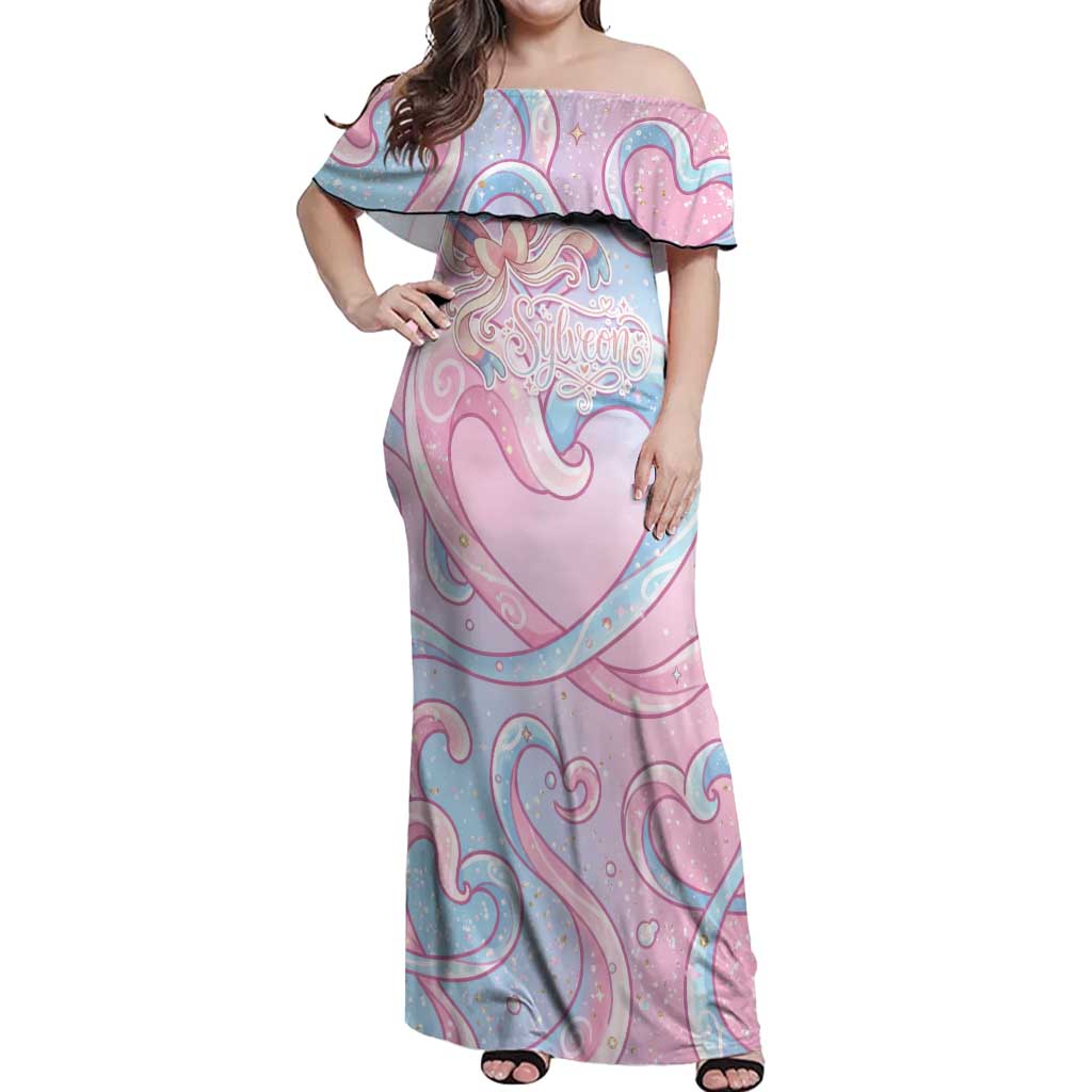Sylveon Off Shoulder Maxi Dress Magical Pastel Heart Ribbon Art