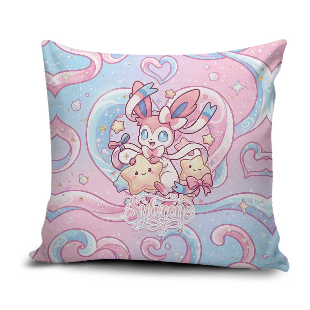 Sylveon Pillow Cover Magical Pastel Heart Ribbon Art