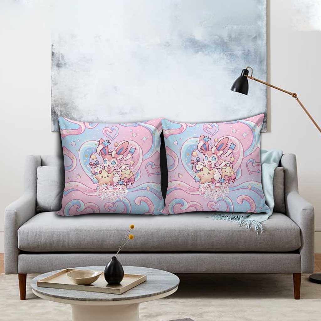 Sylveon Pillow Cover Magical Pastel Heart Ribbon Art