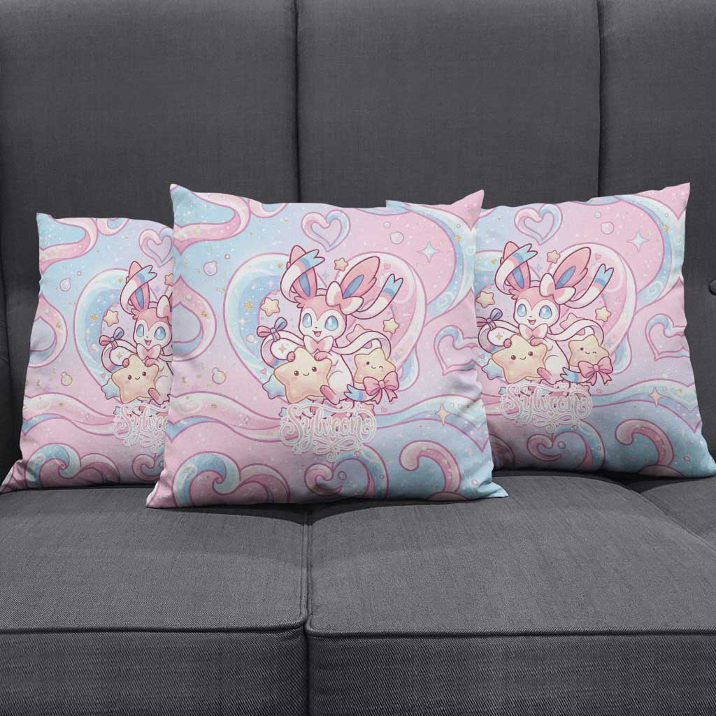 Sylveon Pillow Cover Magical Pastel Heart Ribbon Art
