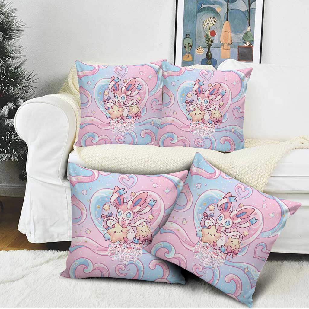 Sylveon Pillow Cover Magical Pastel Heart Ribbon Art