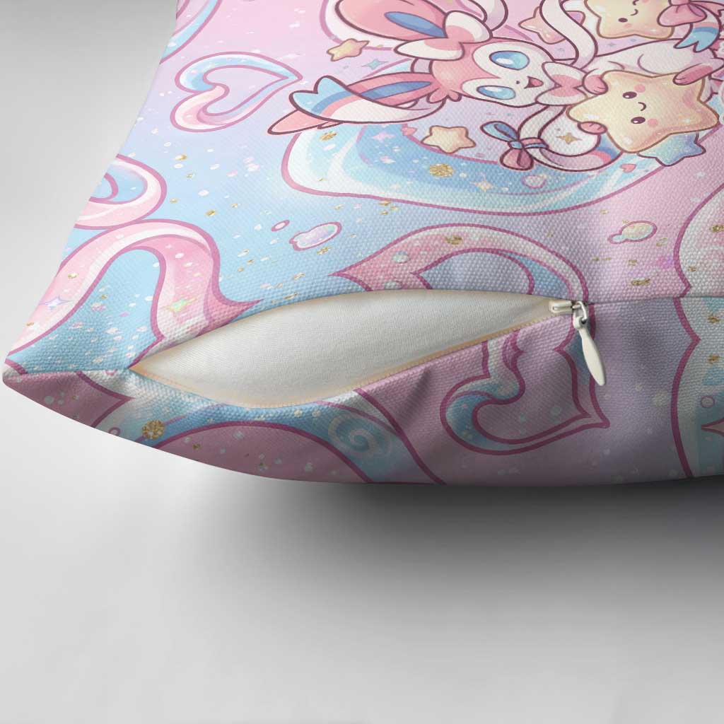 Sylveon Pillow Cover Magical Pastel Heart Ribbon Art