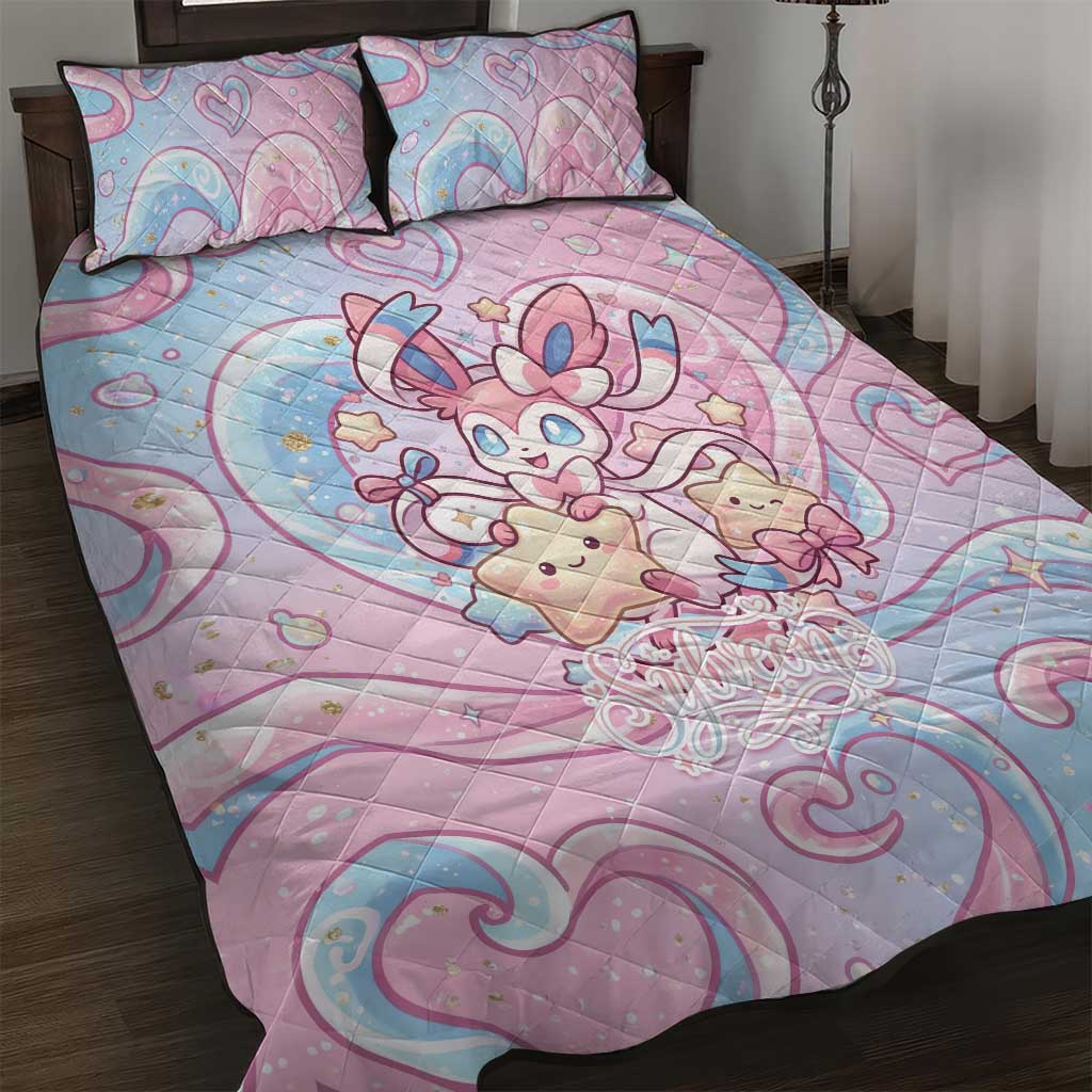 Sylveon Quilt Bed Set Magical Pastel Heart Ribbon Art