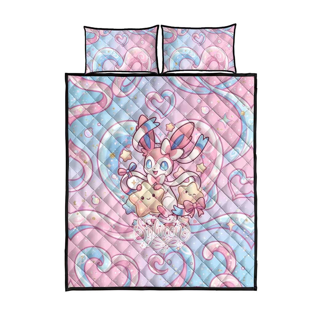 Sylveon Quilt Bed Set Magical Pastel Heart Ribbon Art