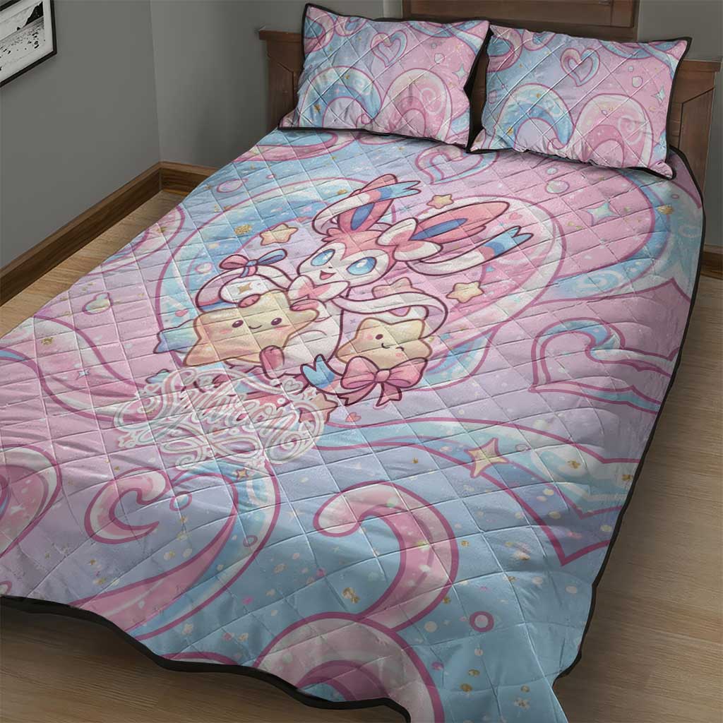 Sylveon Quilt Bed Set Magical Pastel Heart Ribbon Art
