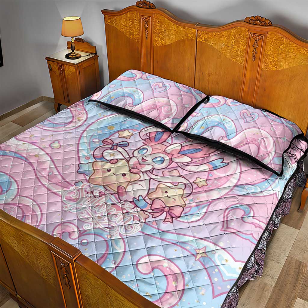 Sylveon Quilt Bed Set Magical Pastel Heart Ribbon Art