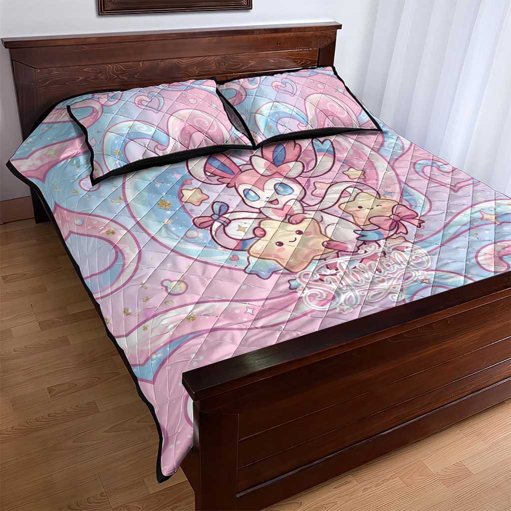 Sylveon Quilt Bed Set Magical Pastel Heart Ribbon Art
