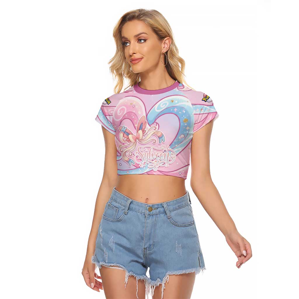 Sylveon Raglan Cropped T Shirt Magical Pastel Heart Ribbon Art