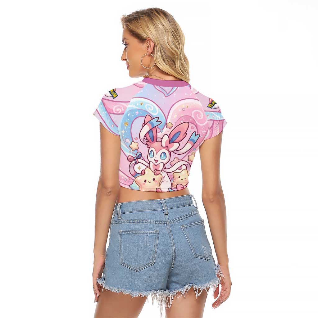Sylveon Raglan Cropped T Shirt Magical Pastel Heart Ribbon Art