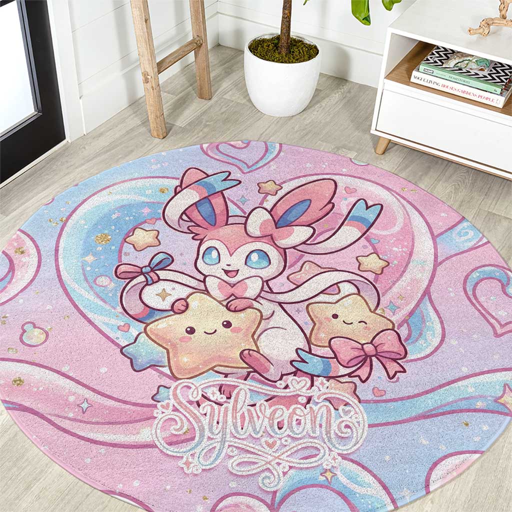Sylveon Round Carpet Magical Pastel Heart Ribbon Art