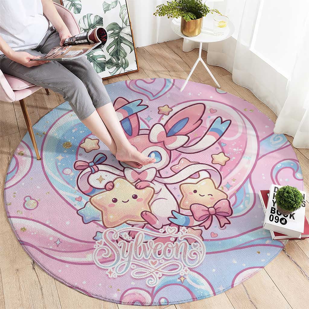 Sylveon Round Carpet Magical Pastel Heart Ribbon Art