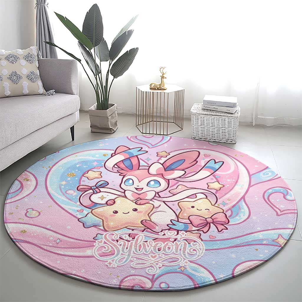 Sylveon Round Carpet Magical Pastel Heart Ribbon Art