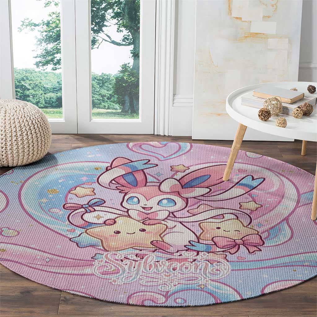 Sylveon Round Carpet Magical Pastel Heart Ribbon Art