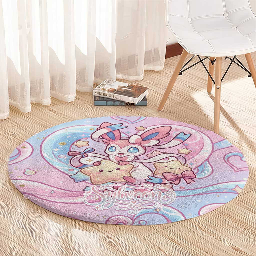 Sylveon Round Carpet Magical Pastel Heart Ribbon Art