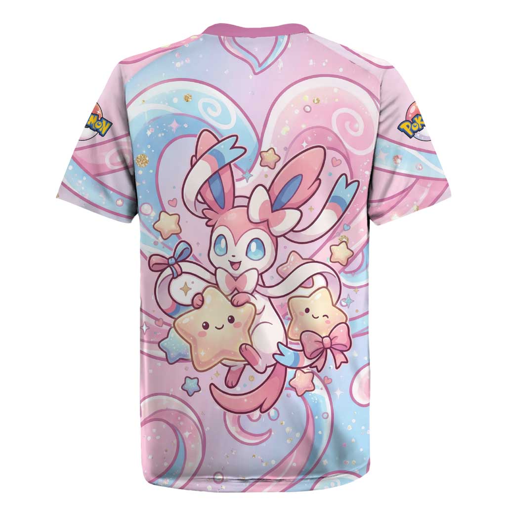 Sylveon Rugby Jersey Magical Pastel Heart Ribbon Art