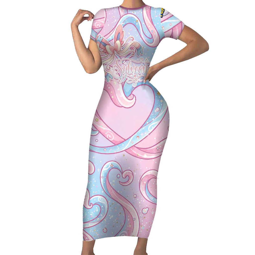 Sylveon Short Sleeve Bodycon Dress Magical Pastel Heart Ribbon Art
