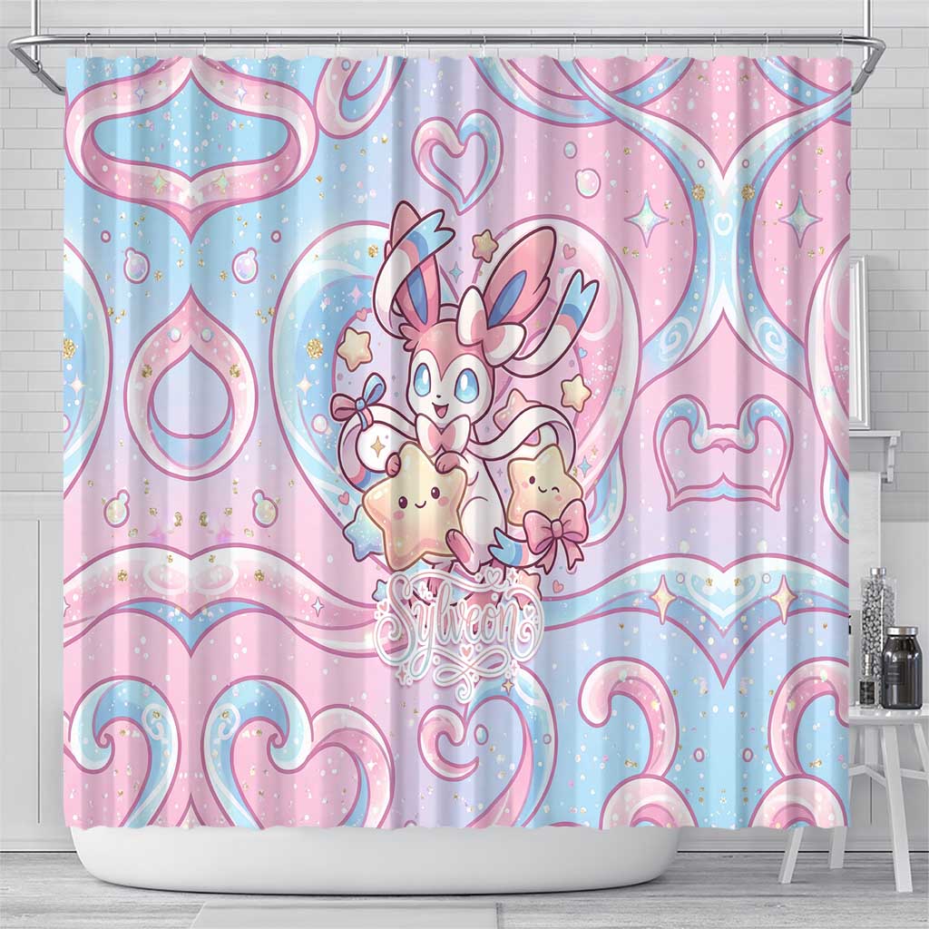 Sylveon Shower Curtain Magical Pastel Heart Ribbon Art