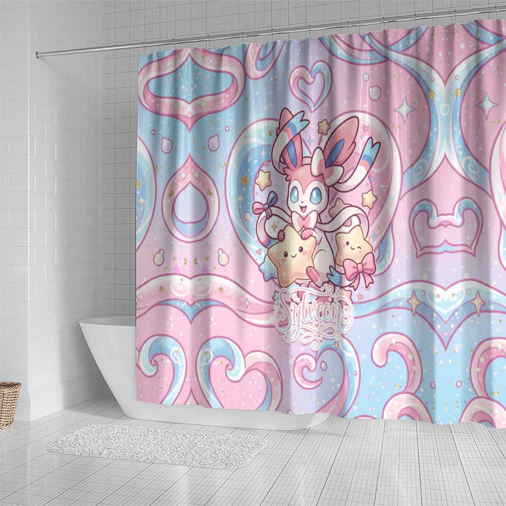 Sylveon Shower Curtain Magical Pastel Heart Ribbon Art