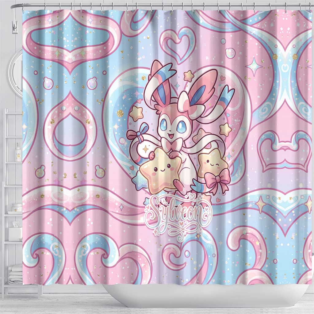 Sylveon Shower Curtain Magical Pastel Heart Ribbon Art