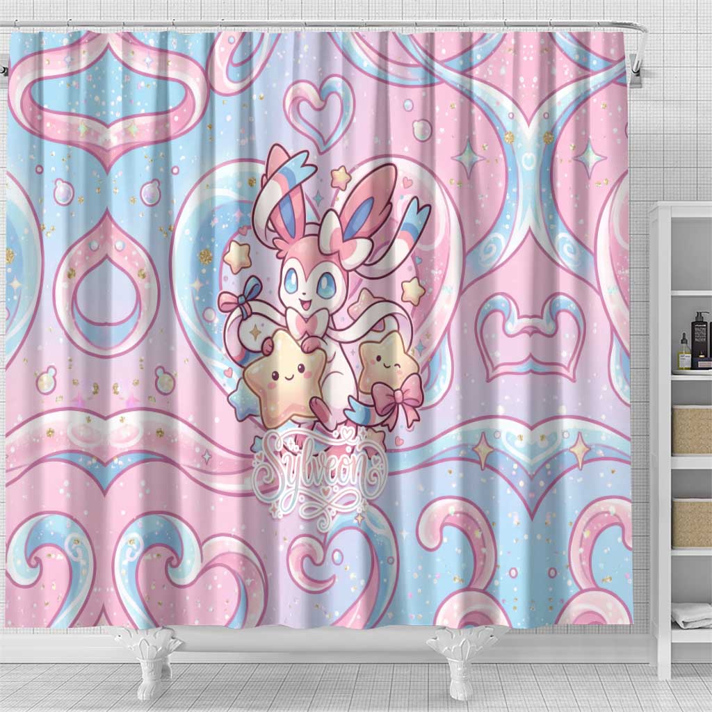 Sylveon Shower Curtain Magical Pastel Heart Ribbon Art