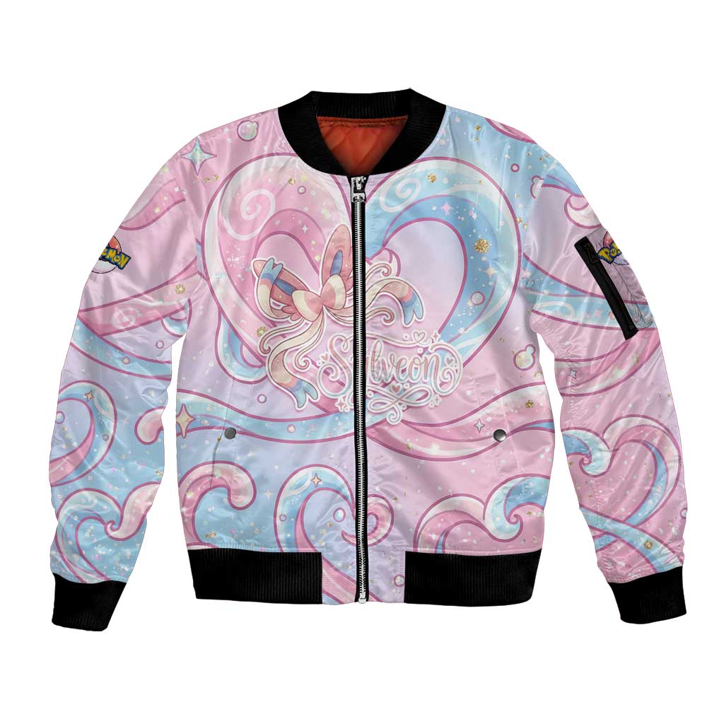 Sylveon Sleeve Zip Bomber Jacket Magical Pastel Heart Ribbon Art