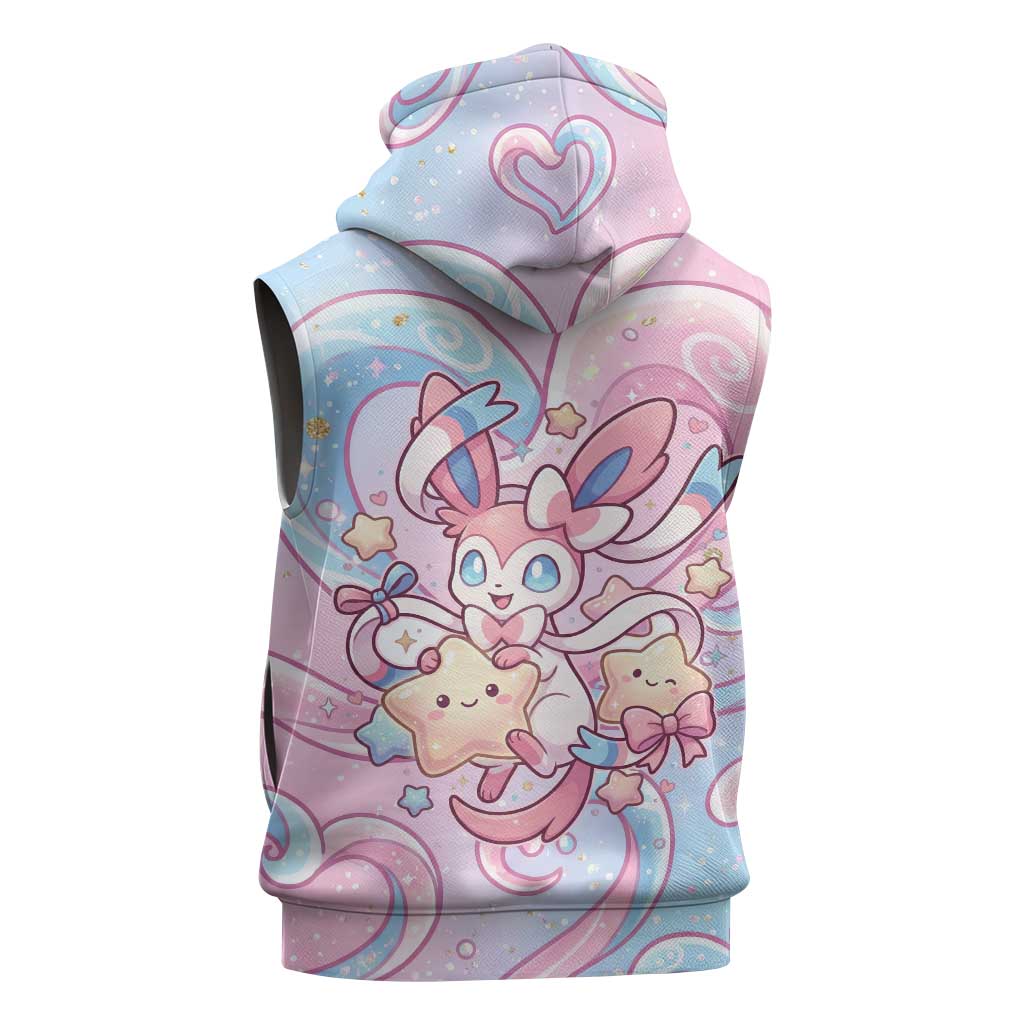 Sylveon Sleeveless Hoodie Magical Pastel Heart Ribbon Art
