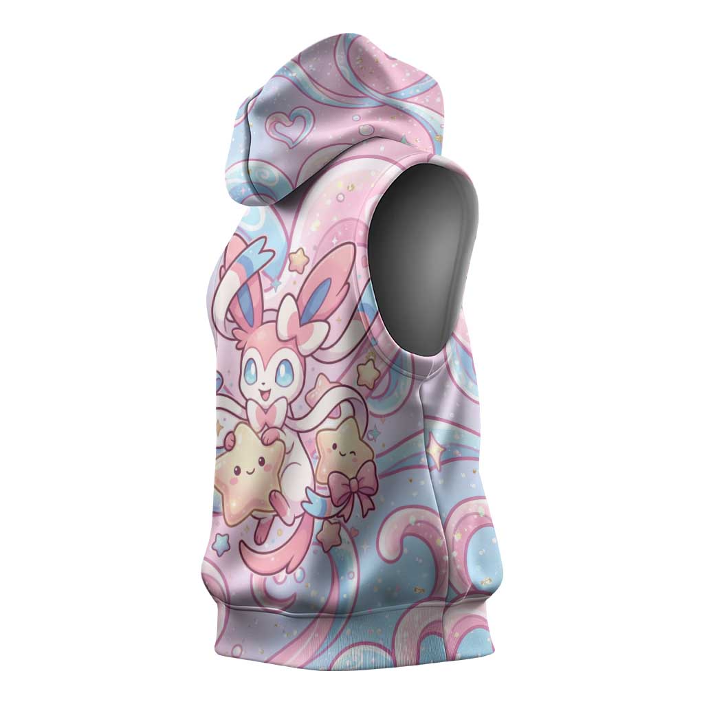 Sylveon Sleeveless Hoodie Magical Pastel Heart Ribbon Art