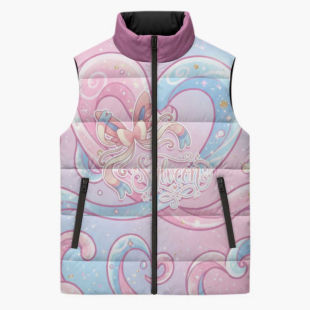 Sylveon Sleeveless Puffer Jacket Magical Pastel Heart Ribbon Art