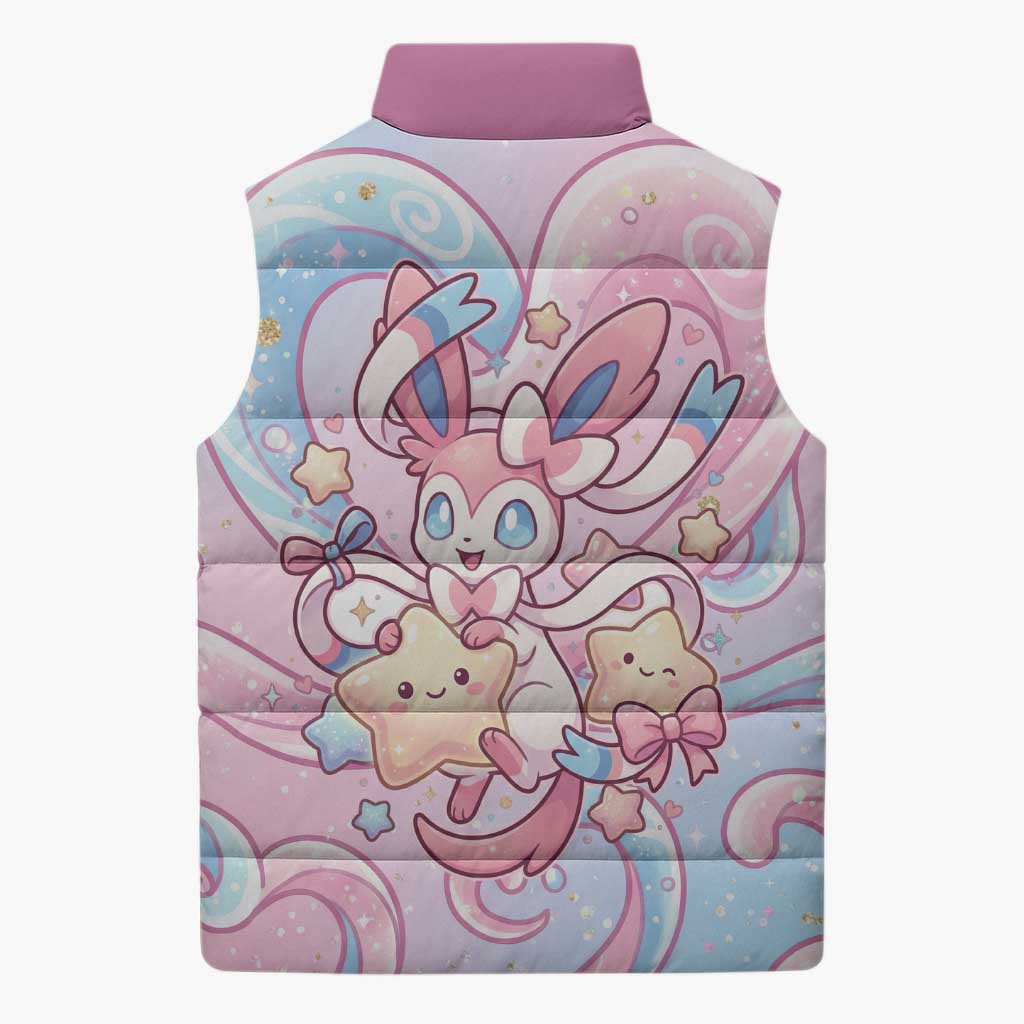 Sylveon Sleeveless Puffer Jacket Magical Pastel Heart Ribbon Art