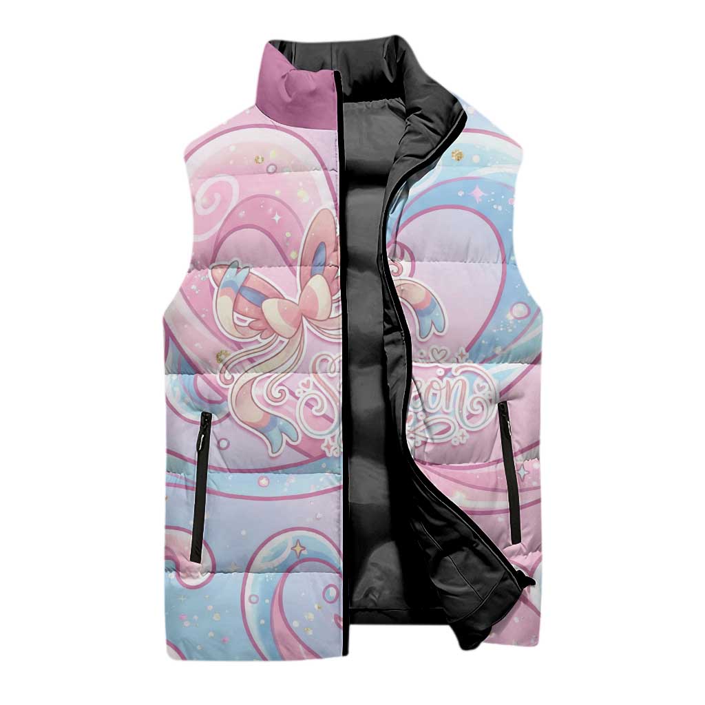 Sylveon Sleeveless Puffer Jacket Magical Pastel Heart Ribbon Art