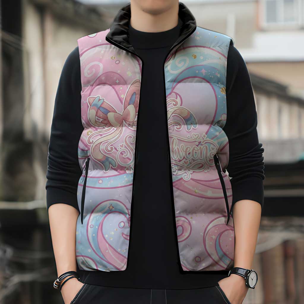 Sylveon Sleeveless Puffer Jacket Magical Pastel Heart Ribbon Art