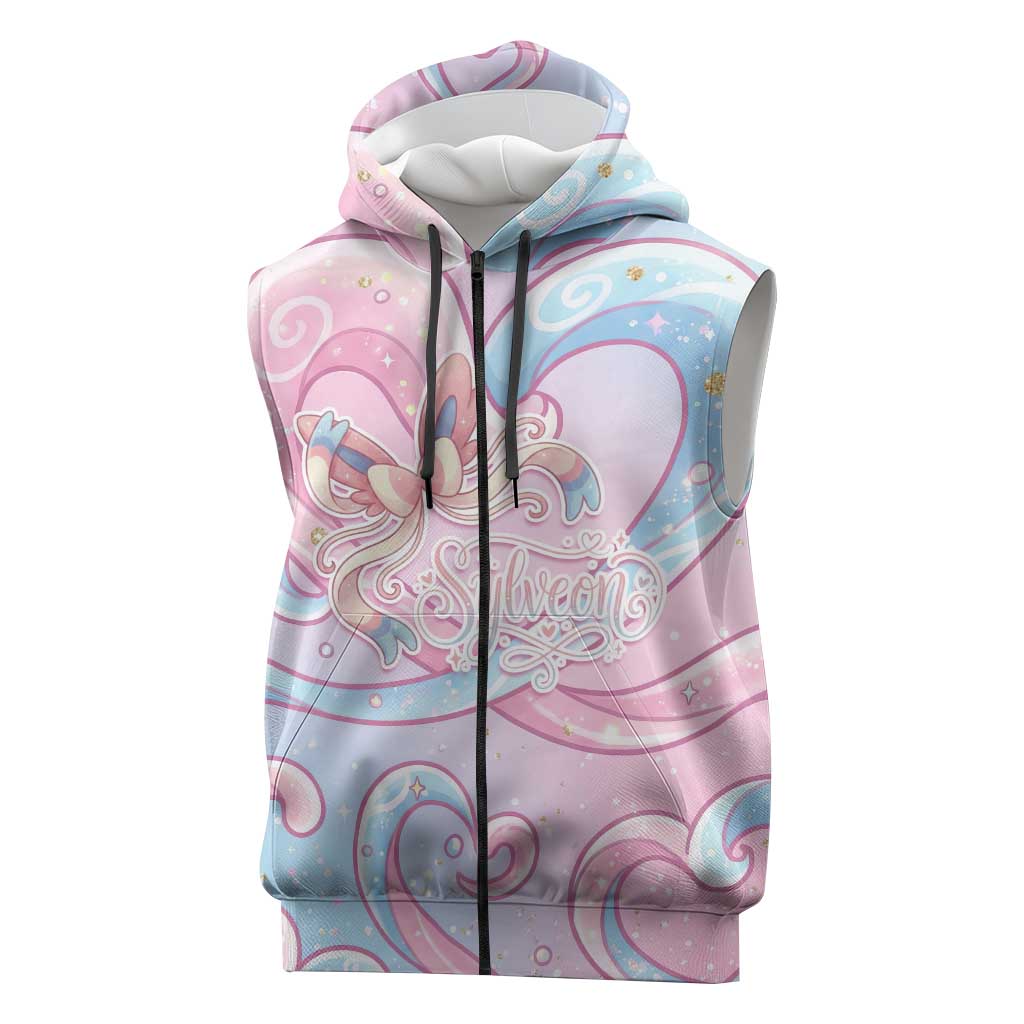 Sylveon Sleeveless Zip Hoodie Magical Pastel Heart Ribbon Art