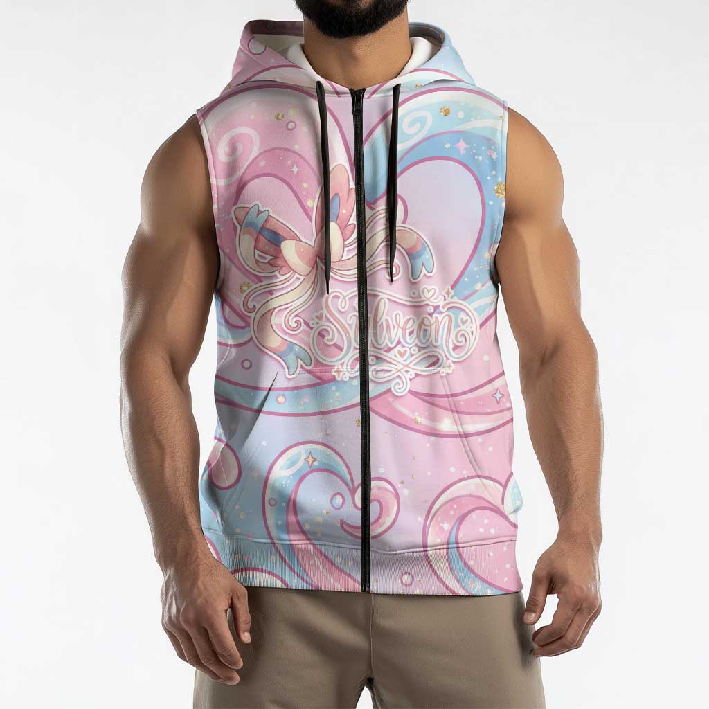 Sylveon Sleeveless Zip Hoodie Magical Pastel Heart Ribbon Art