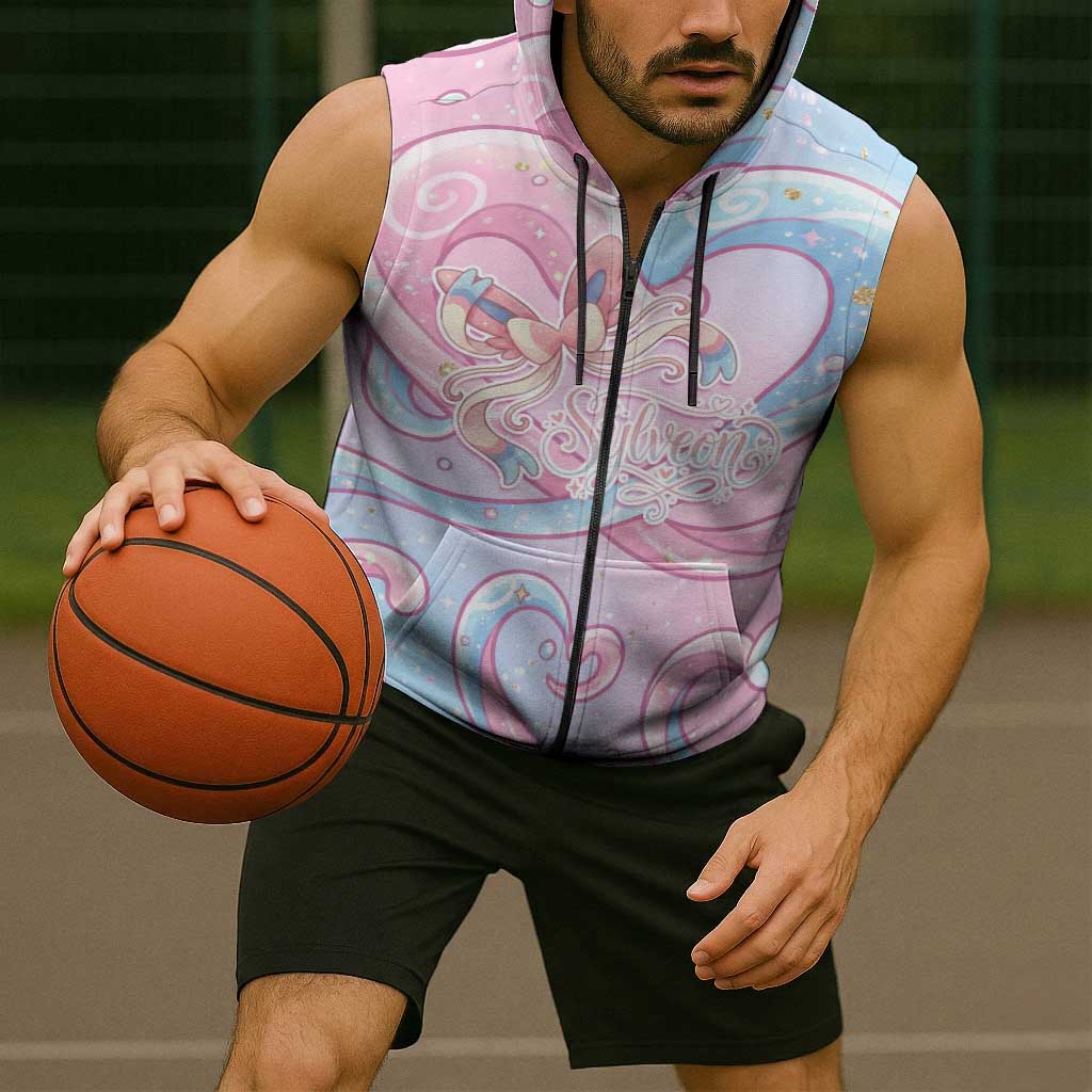 Sylveon Sleeveless Zip Hoodie Magical Pastel Heart Ribbon Art