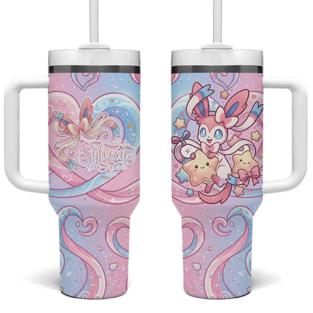 Sylveon Tumbler With Handle Magical Pastel Heart Ribbon Art