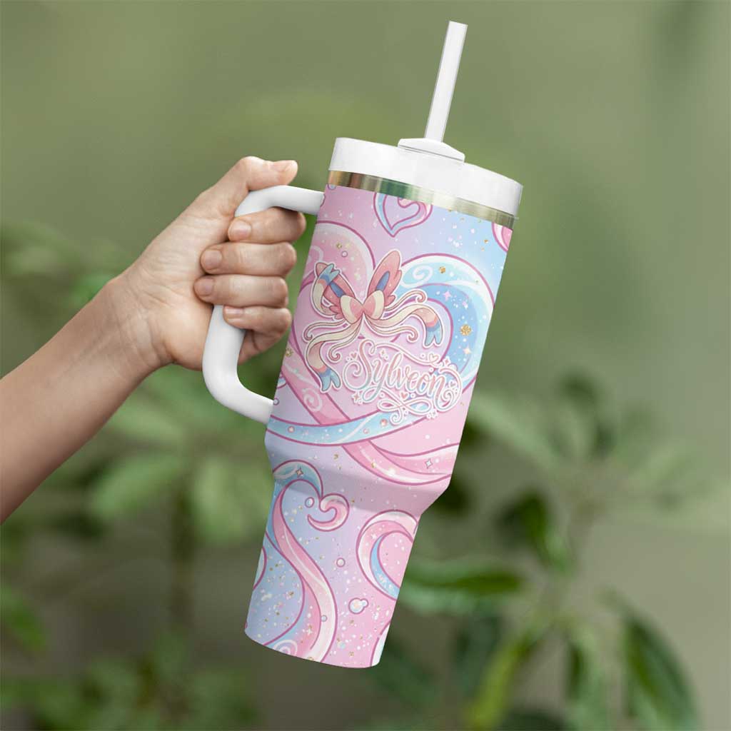 Sylveon Tumbler With Handle Magical Pastel Heart Ribbon Art