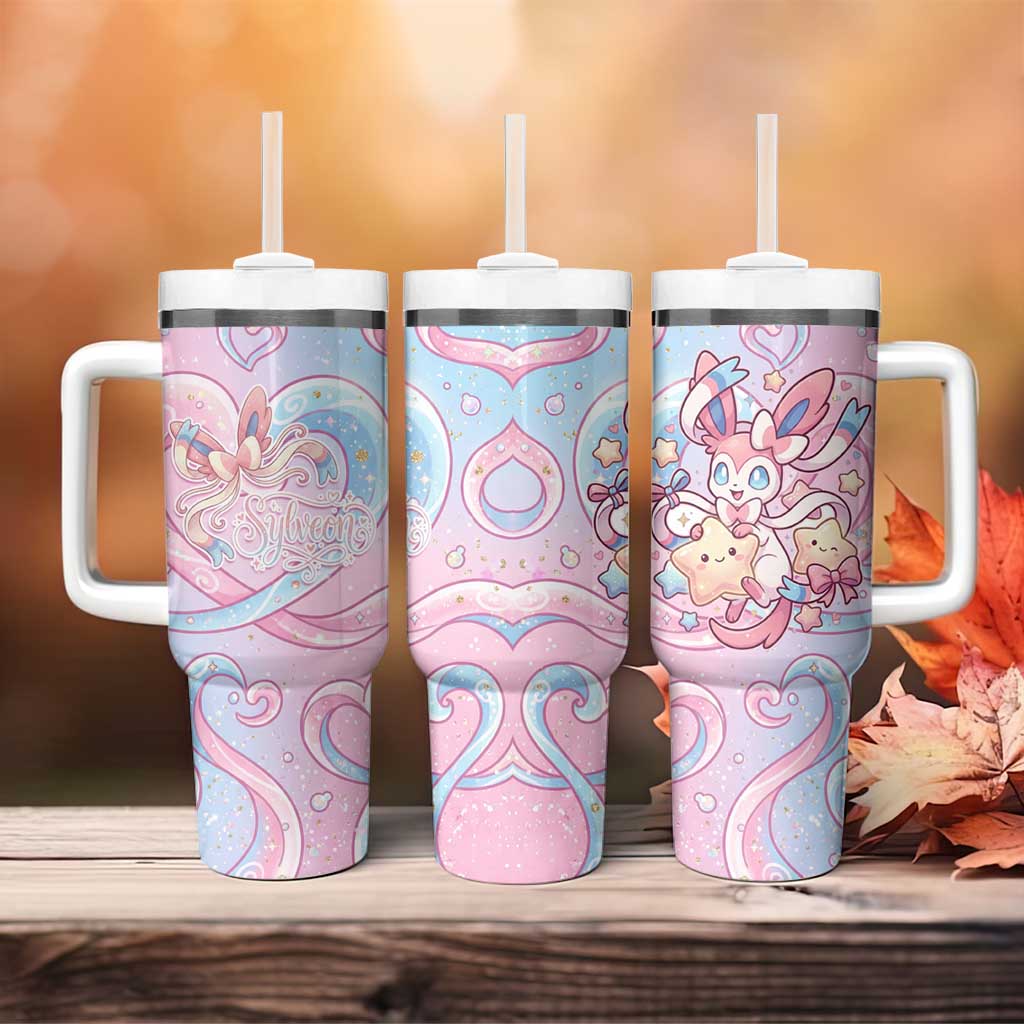 Sylveon Tumbler With Handle Magical Pastel Heart Ribbon Art