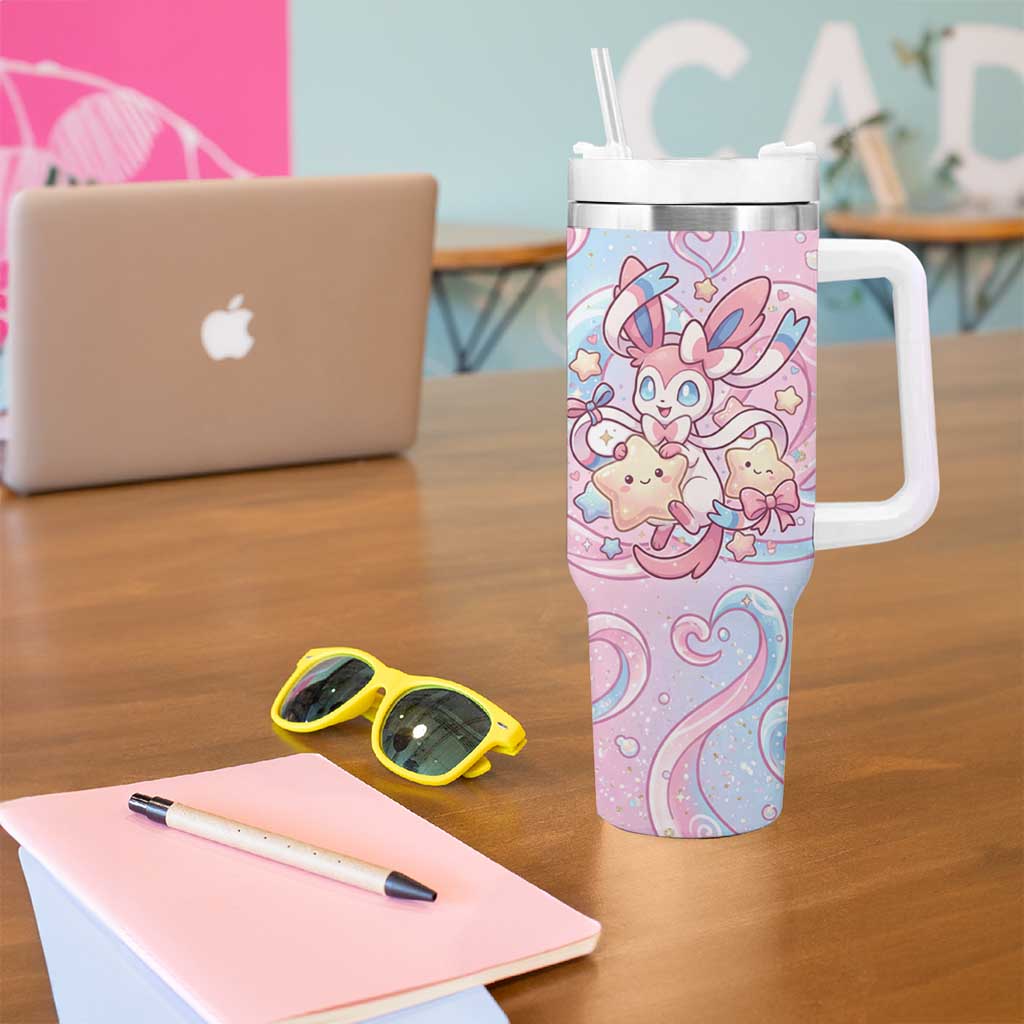Sylveon Tumbler With Handle Magical Pastel Heart Ribbon Art
