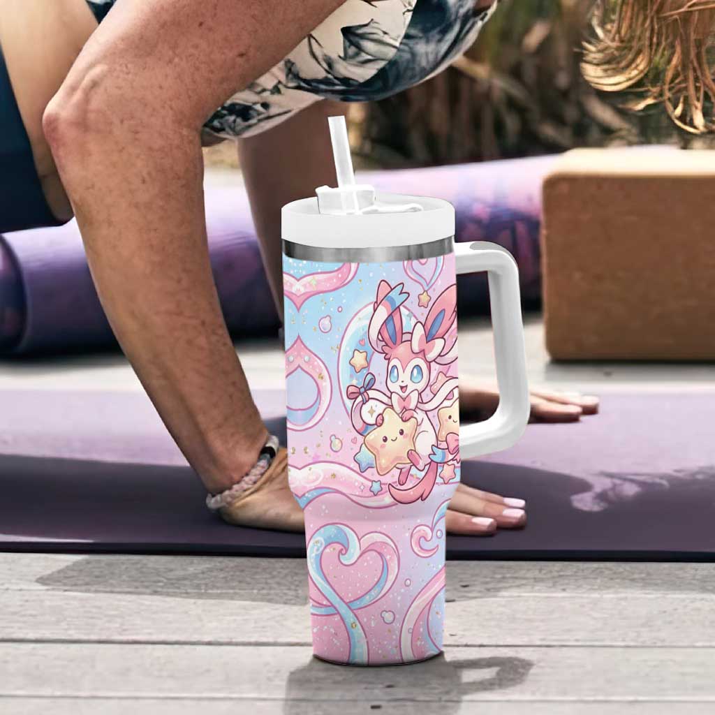 Sylveon Tumbler With Handle Magical Pastel Heart Ribbon Art