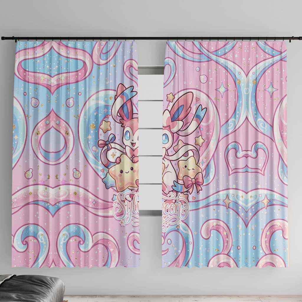 Sylveon Window Curtain Magical Pastel Heart Ribbon Art