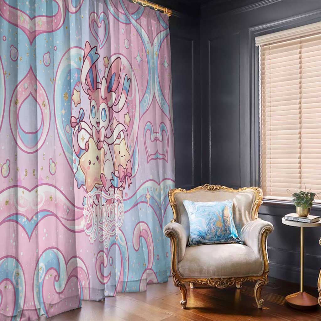 Sylveon Window Curtain Magical Pastel Heart Ribbon Art