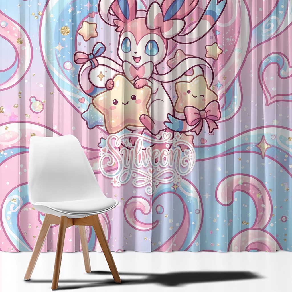 Sylveon Window Curtain Magical Pastel Heart Ribbon Art