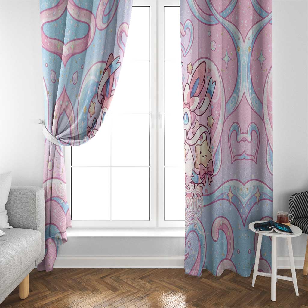 Sylveon Window Curtain Magical Pastel Heart Ribbon Art