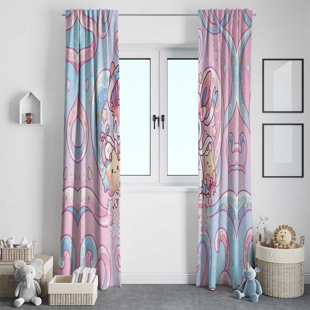 Sylveon Window Curtain Magical Pastel Heart Ribbon Art
