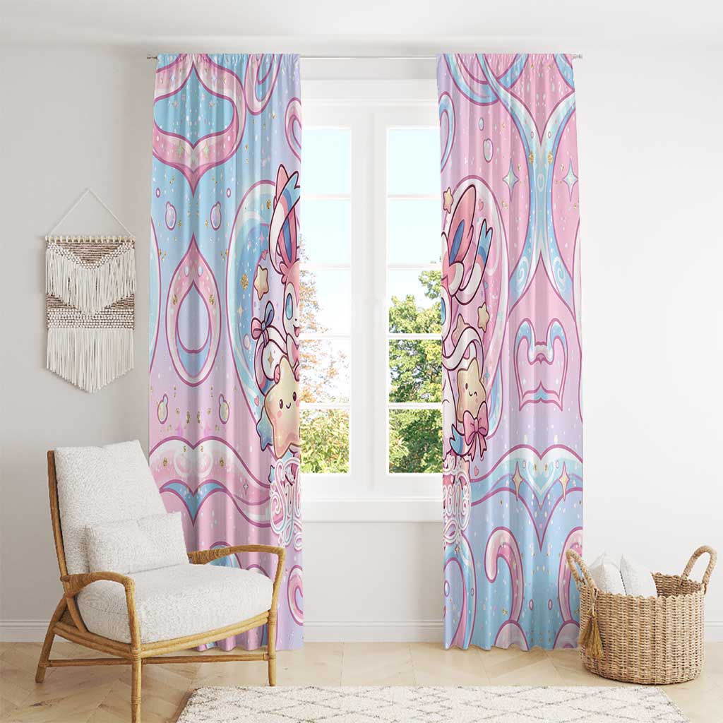 Sylveon Window Curtain Magical Pastel Heart Ribbon Art