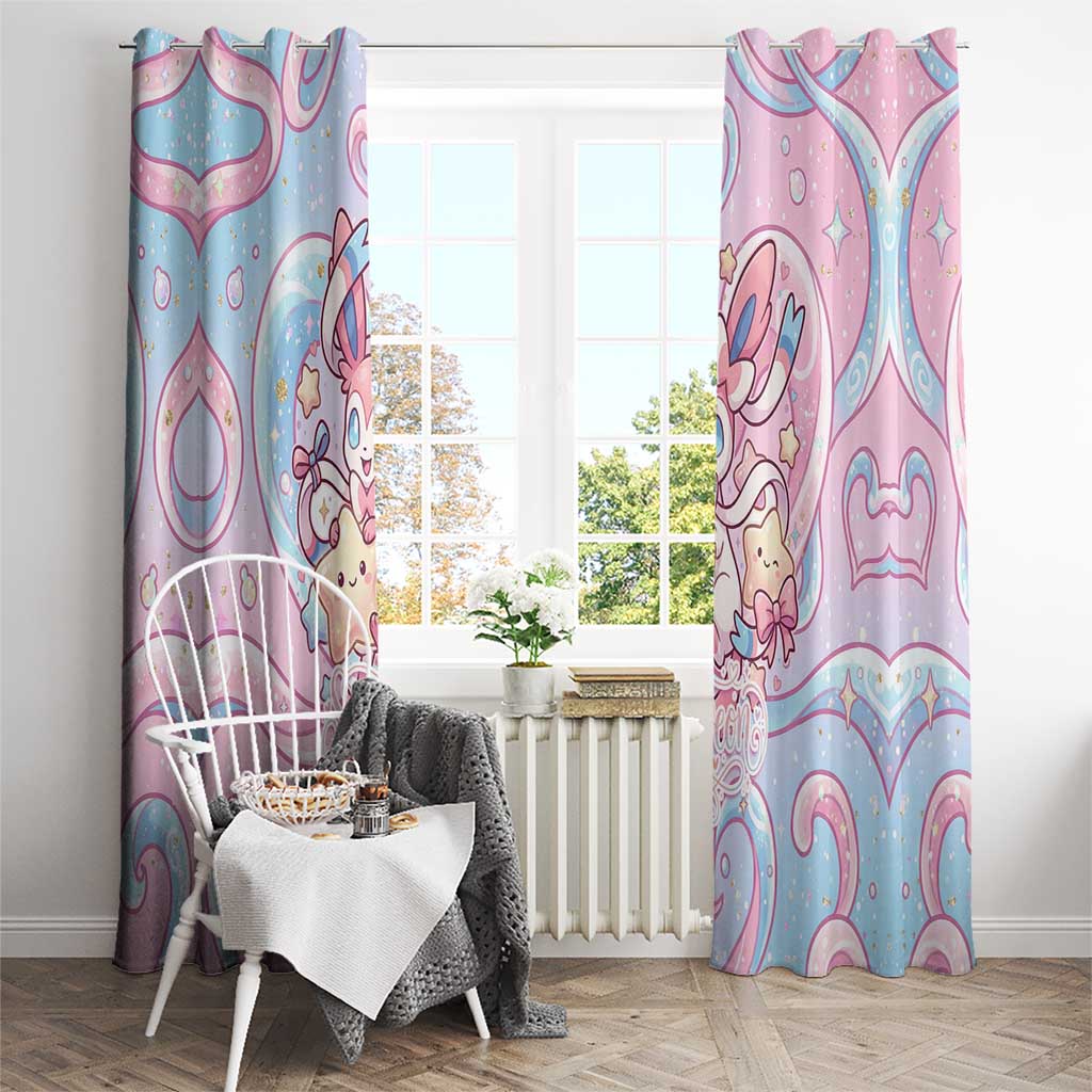 Sylveon Window Curtain Magical Pastel Heart Ribbon Art