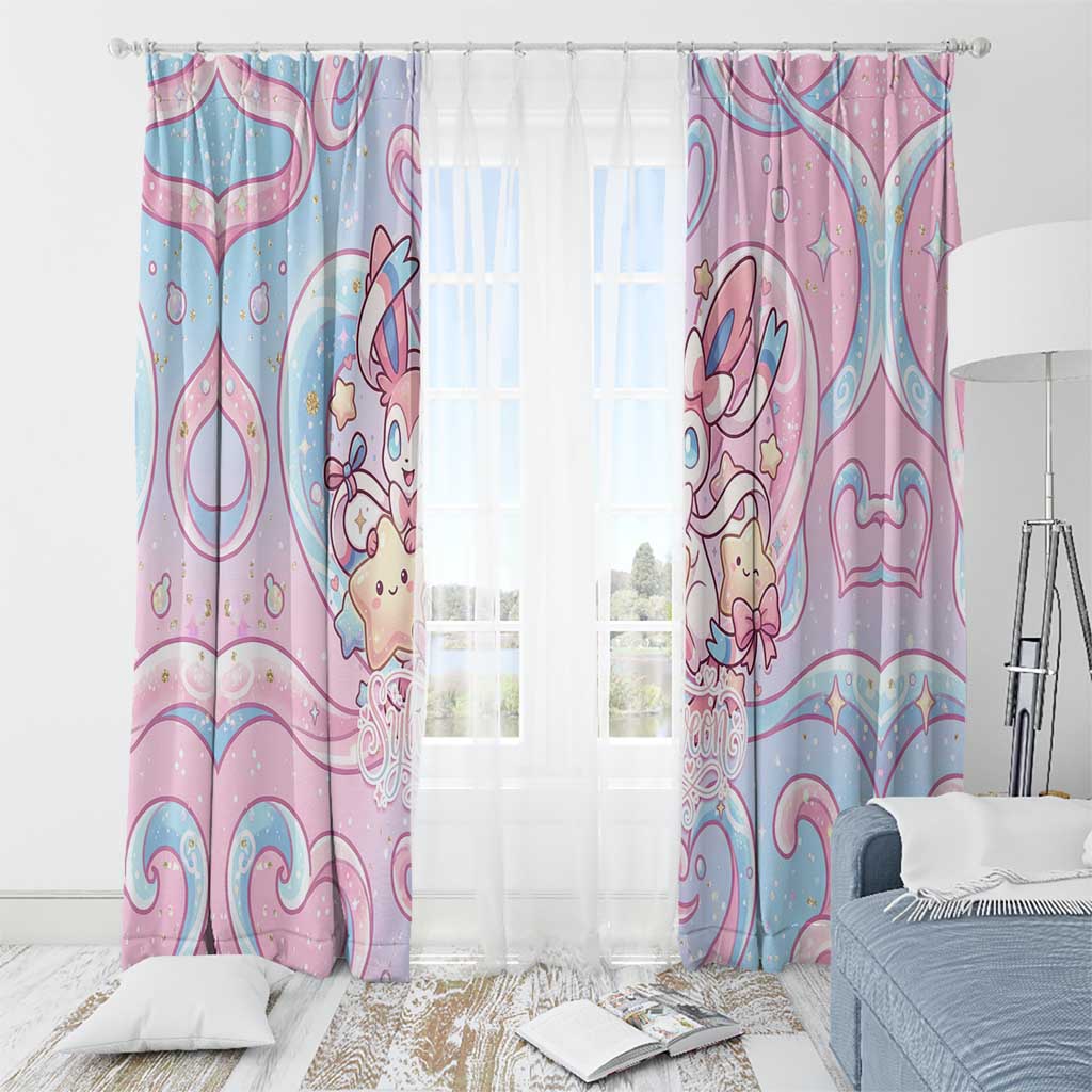 Sylveon Window Curtain Magical Pastel Heart Ribbon Art
